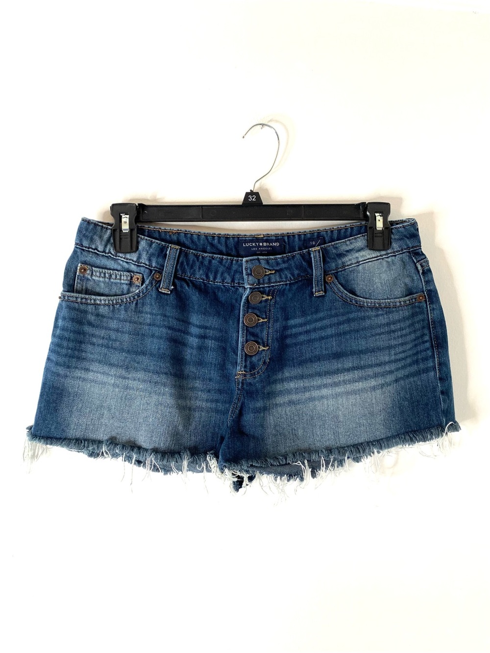 Lucky Brand The Cut Off Denim Shorts Button Fly Raw Hem Tencel Blend